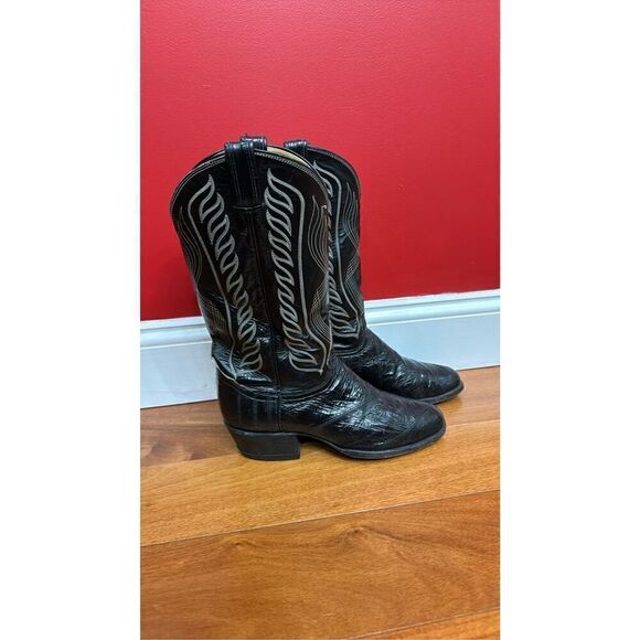 Tony Lama 13in Mens Midnight Black McCandles FQ Ostrich Cowboy Boots 9.5 - Picture 4 of 12